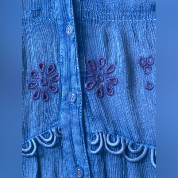 free people pretty cozy maxi button through collared button down teal blue - Picture 4 of 13